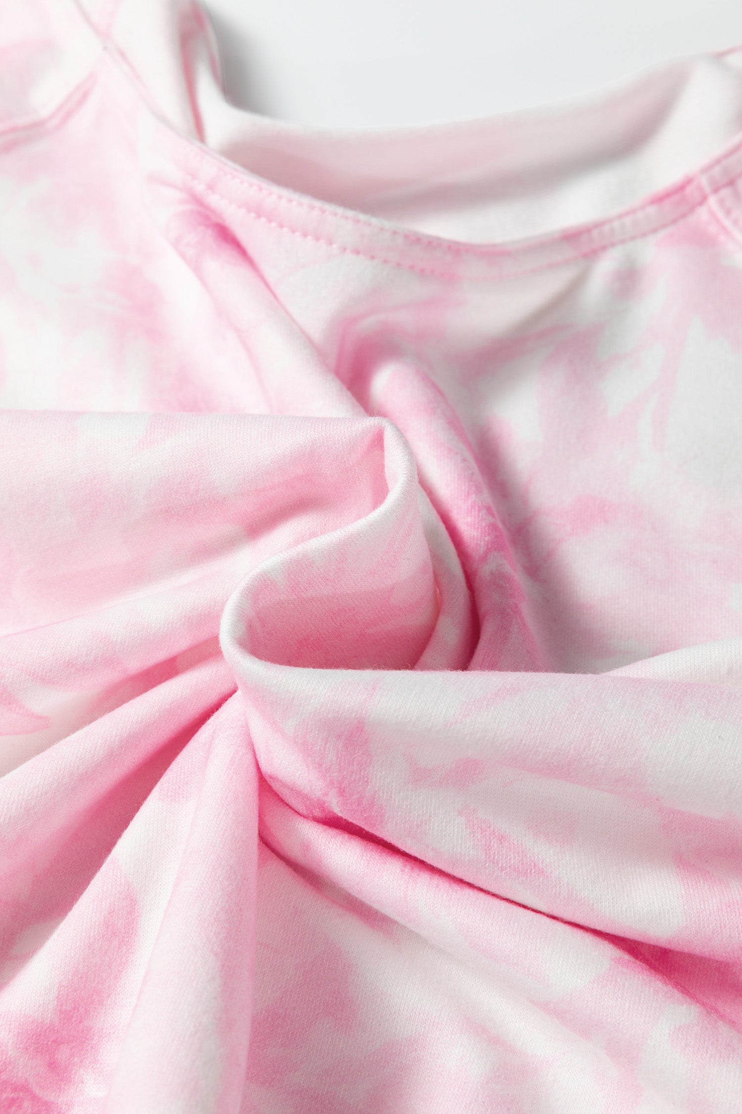 Pink Abstract Woodland Print Asymmetric Shoulder Long Sleeve Top