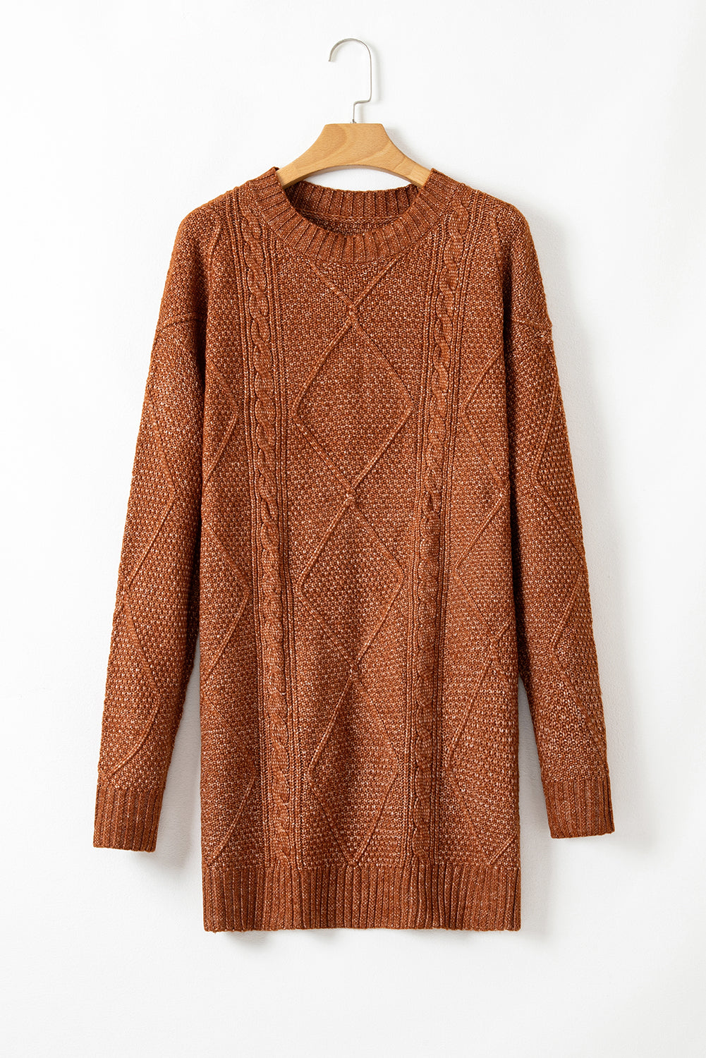 Parchment Cable Knit Drop Shoulder Loose Fit Sweater Dress