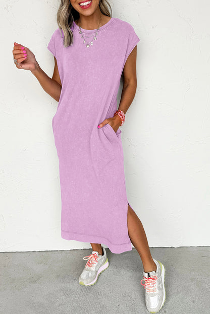 Carrot Mineral Wash Pocketed T-shirt Long Dress