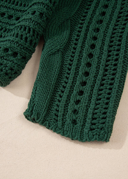 Smoke Gray Hollow-out Cable Knit Cropped Sweater