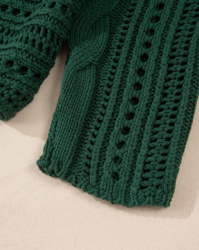 Smoke Gray Hollow-out Cable Knit Cropped Sweater