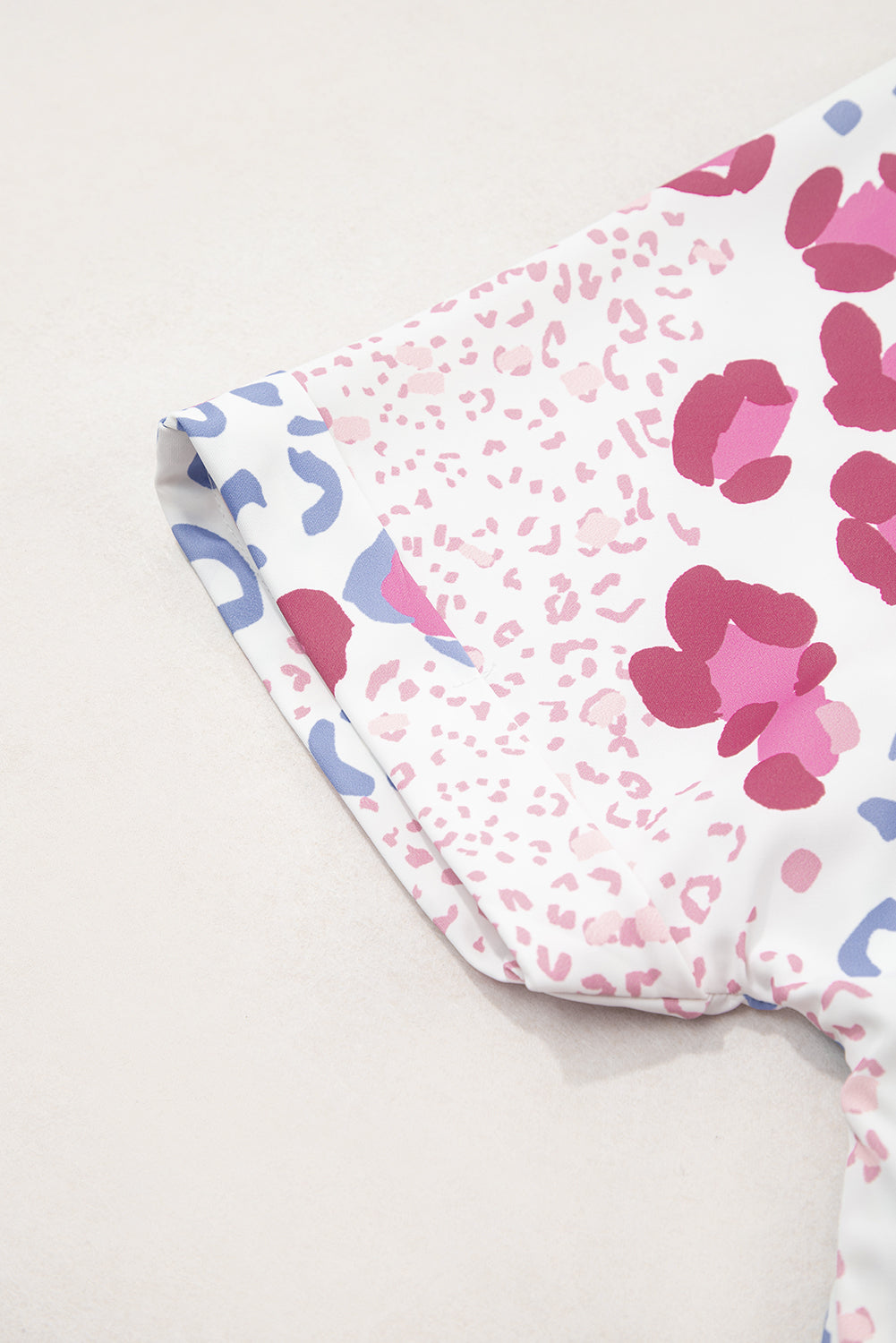 Leopard Print V Neck Short Sleeve Blouse