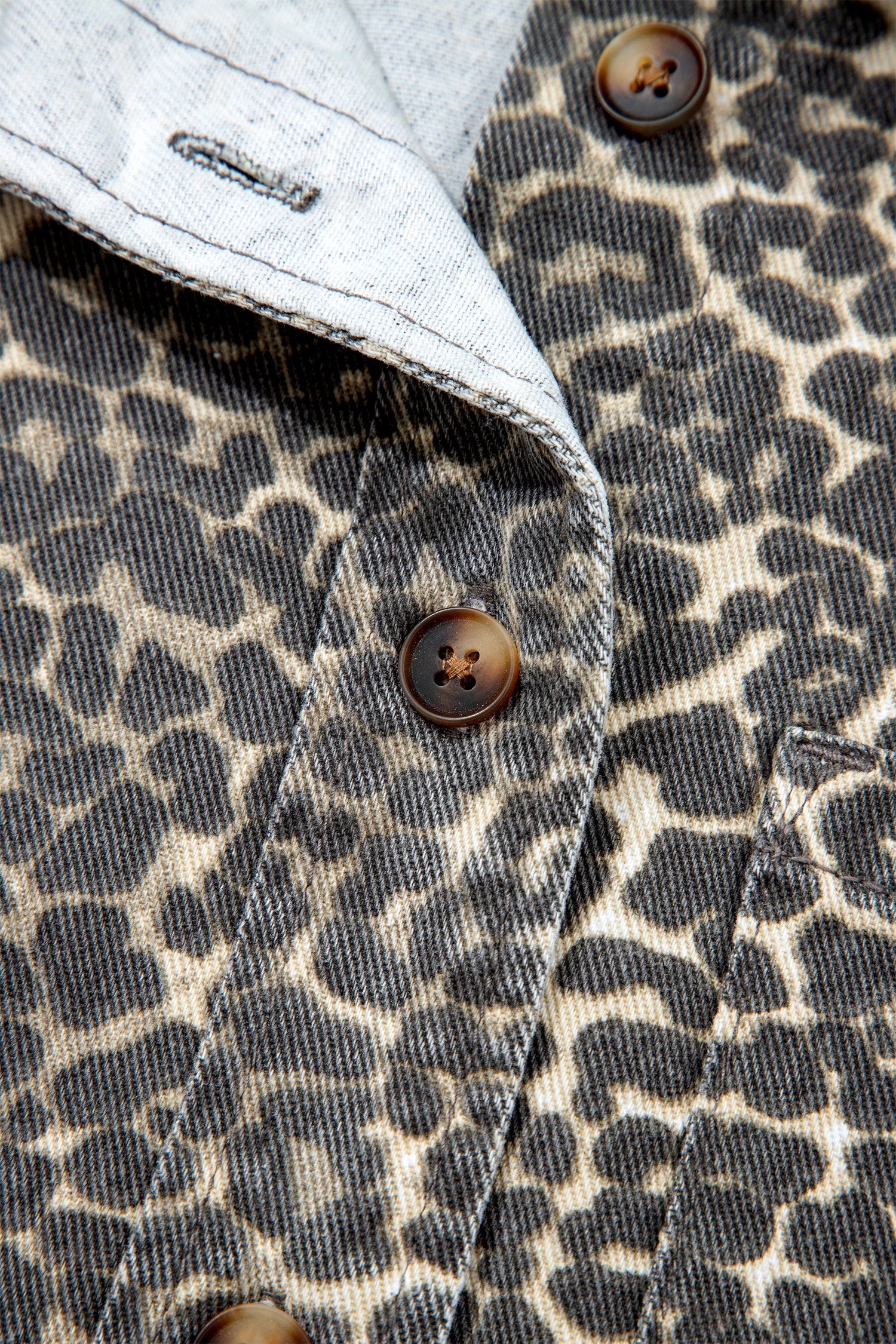 Gray Vintage Leopard Print Short Sleeve Loose Cotton Denim Shirt