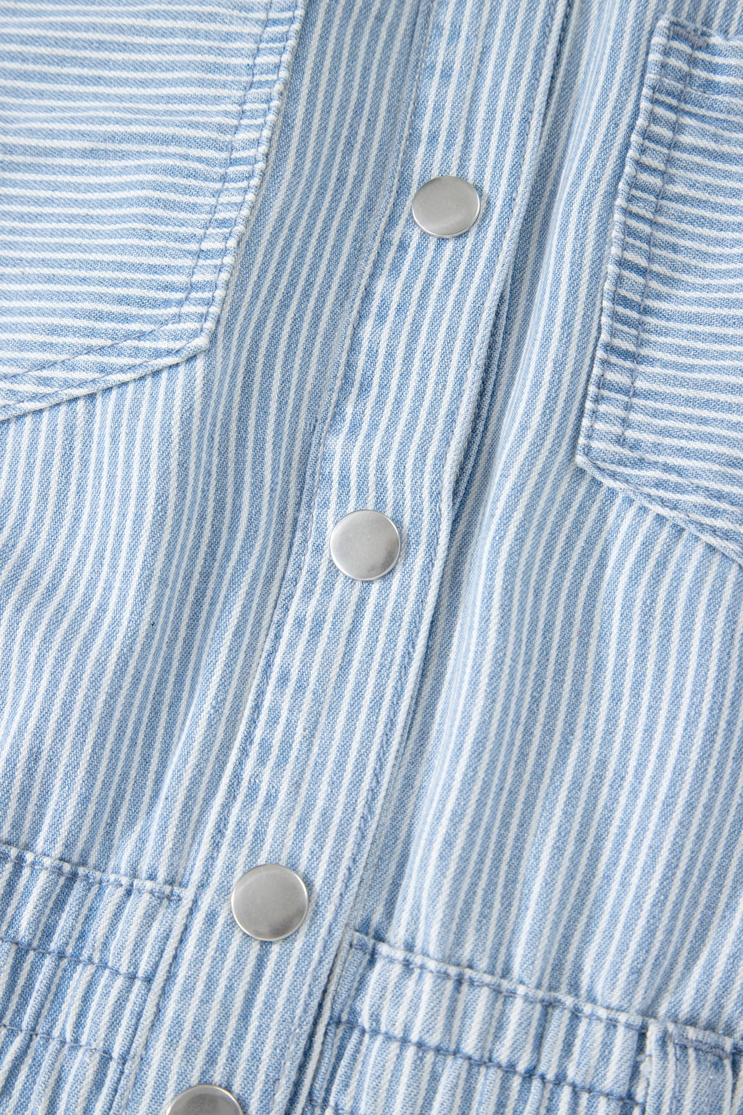 Sky Blue Stripe Collared Button Front Sleeveless Denim Mini Dress