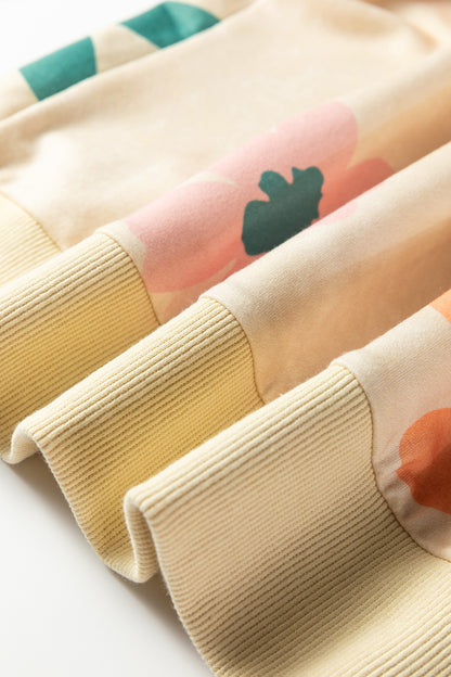 Khaki Mineral Washed French Terry Flower Print Sweatshirt