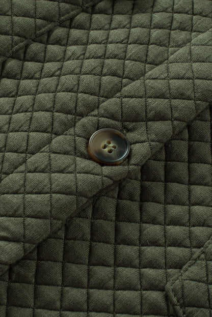 Black Retro Quilted Flap Pocket Button Shacket