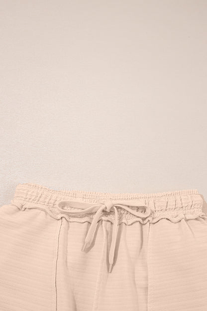 Pink Textured V Neck T Shirt and Shorts Set