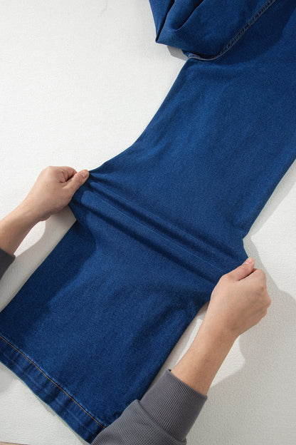 Sail Blue Hardware Decor Patched Pockets Wide Leg Jean Pants