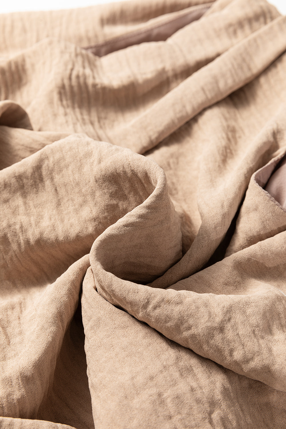 Pale Khaki Solid Color Keyhole Puffy Tank Drawstring Loose Pants 2pcs Set Outfit