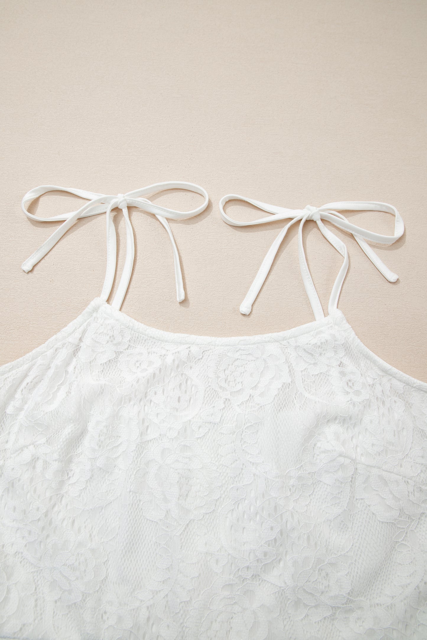 White Tie Spaghetti Straps Floral Lace Overlay Long Dress