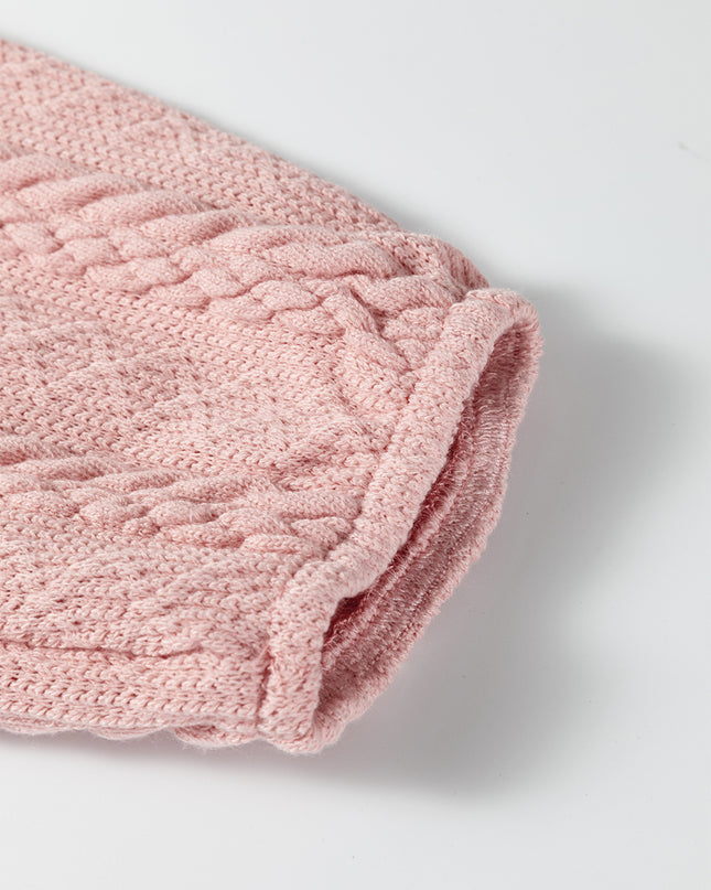 Gossamer Pink Cable Knit V Neck Cardigan Shorts Set