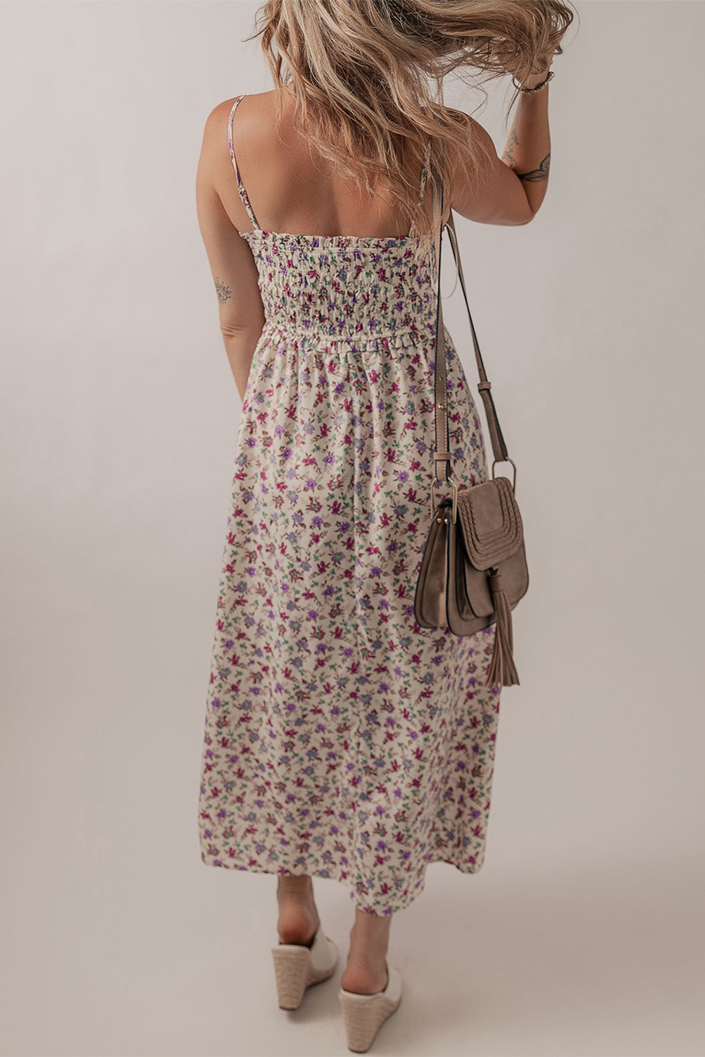 Multicolour Bohemian Ditsy Floral Smocked Fit Flare Sundress