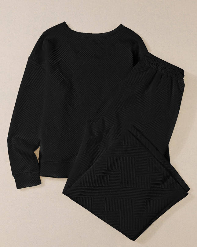 Navy Blue Ultra Loose Textured 2pcs Slouchy Outfit Set