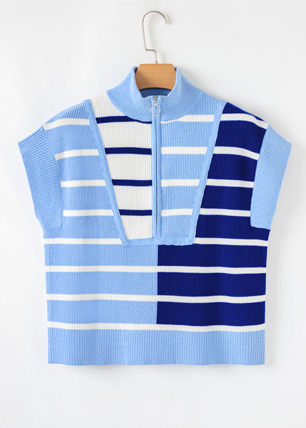 Black Stripe Colorblock Quarter Zip Collar Sweater Vest