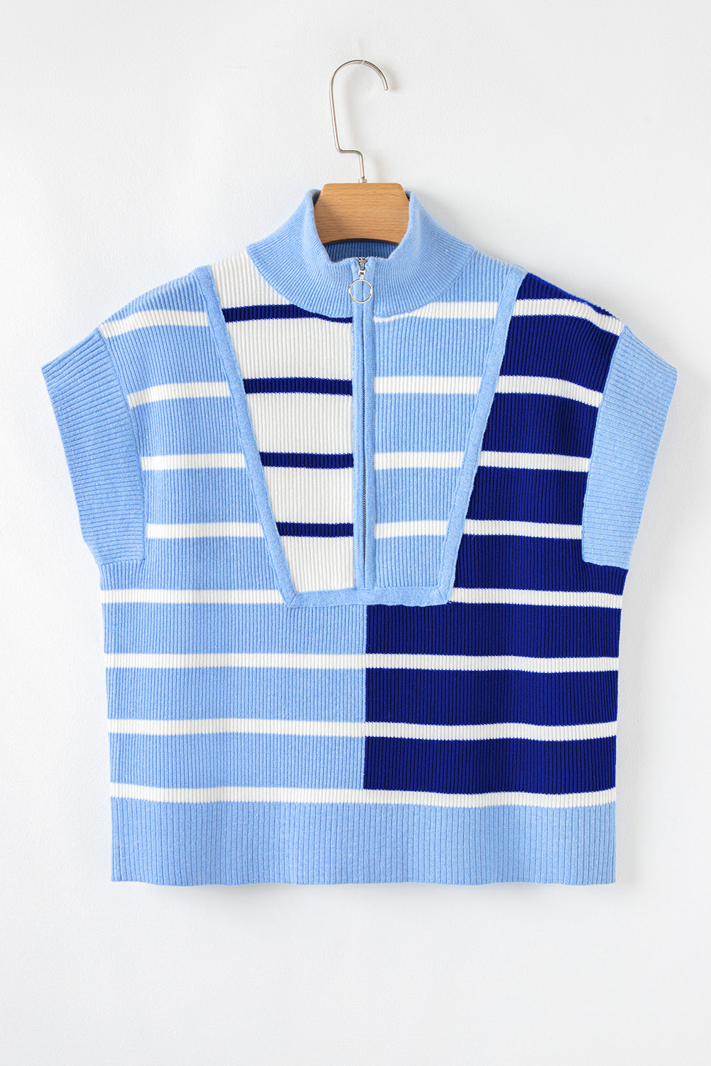 Black Stripe Colorblock Quarter Zip Collar Sweater Vest