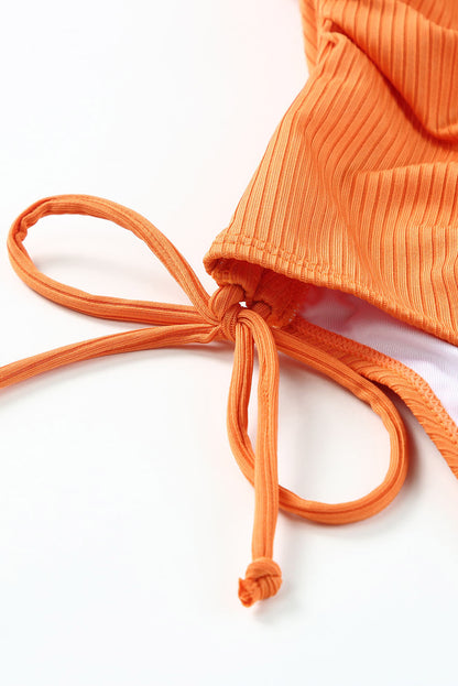 Sky Blue Adjustable Straps Ribbed Knit One Piece Swimsuit