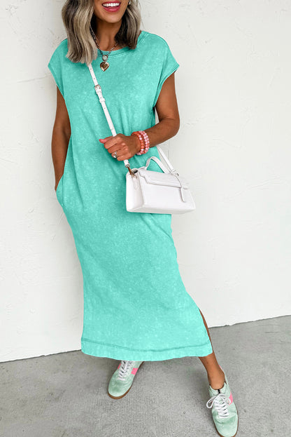 Carrot Mineral Wash Pocketed T-shirt Long Dress