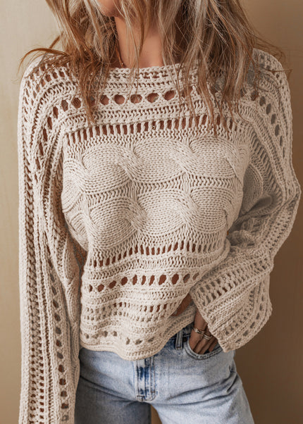 Smoke Gray Hollow-out Cable Knit Cropped Sweater