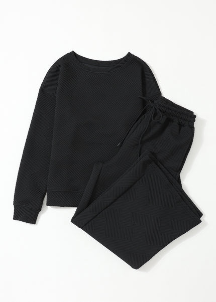 Navy Blue Ultra Loose Textured 2pcs Slouchy Outfit Set