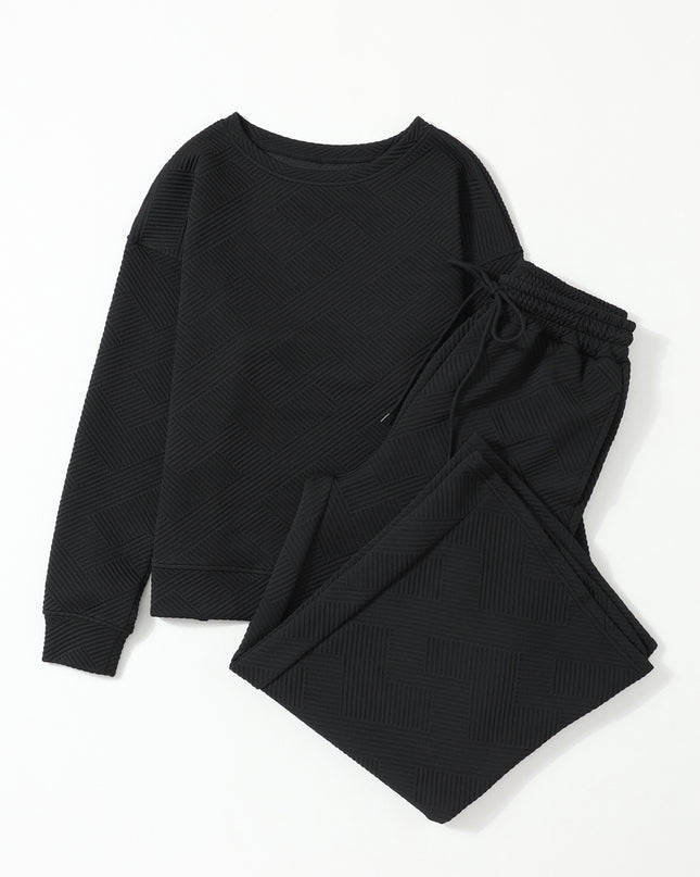 Navy Blue Ultra Loose Textured 2pcs Slouchy Outfit Set
