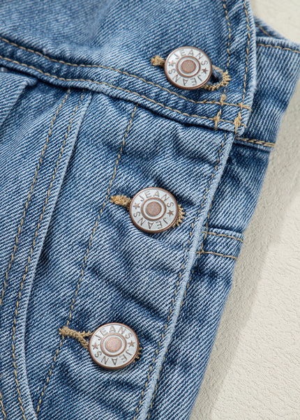Dusk Blue Pleated Wide Leg Retro Pocketed Denim Jumpsuit