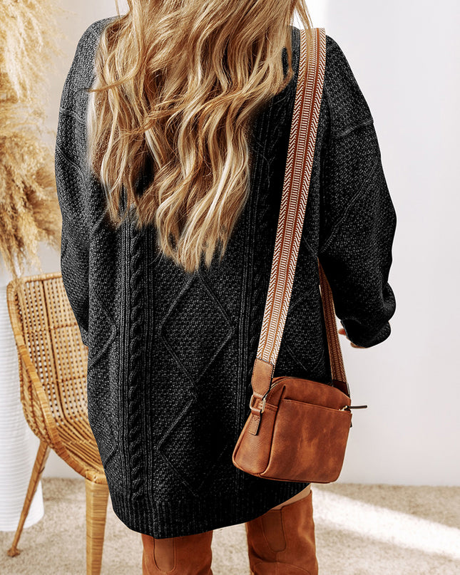 Parchment Cable Knit Drop Shoulder Loose Fit Sweater Dress