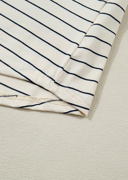 Beige Stripe Drawstring Tunic Tank Mini Dress with Pockets