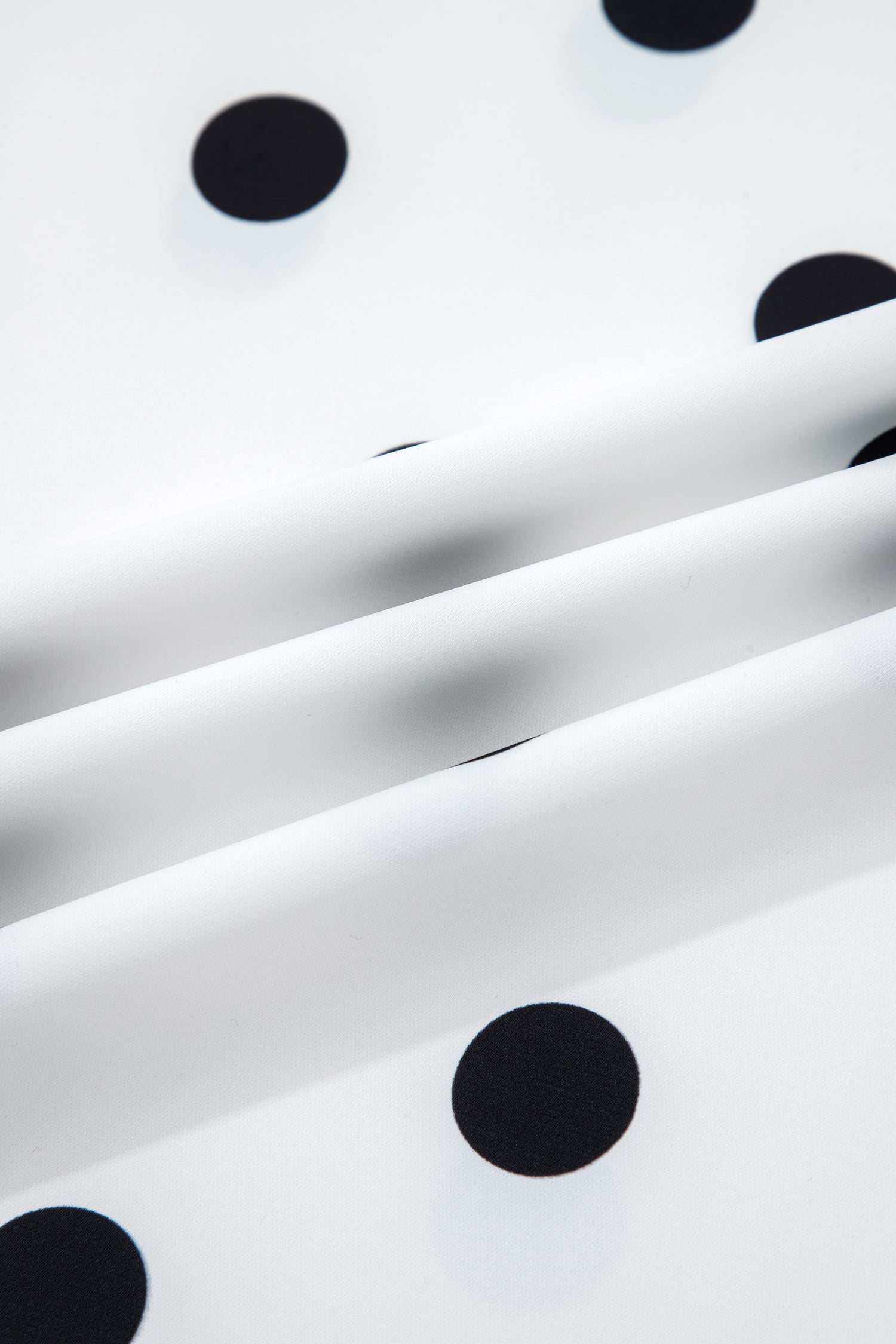 White Polka Dot Print Round Neck Frilled Long Sleeve Blouse