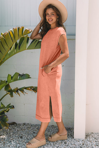 Carrot Mineral Wash Pocketed T-shirt Long Dress