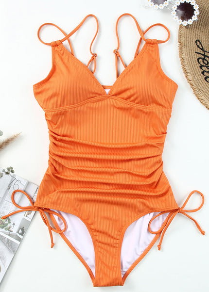 Sky Blue Adjustable Straps Ribbed Knit One Piece Swimsuit