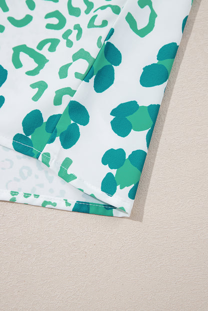 Leopard Print V Neck Short Sleeve Blouse