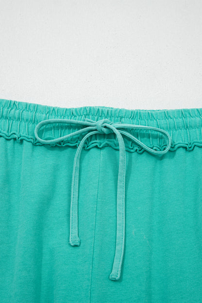 Sea Green Mineral Wash Drawstring Elastic Waist Raw Hem Loose Pants
