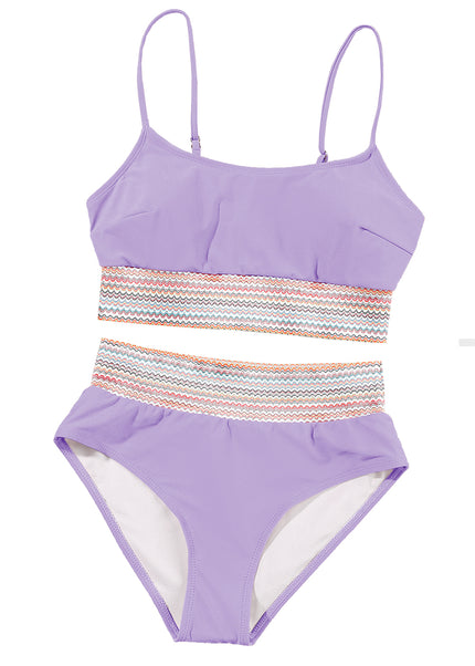 Peach Blossom Striped Patchwork Spaghetti Strap High Waist Bikini Swimsuit