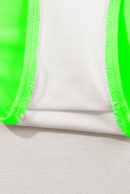 Peach Blossom Striped Patchwork Spaghetti Strap High Waist Bikini Swimsuit