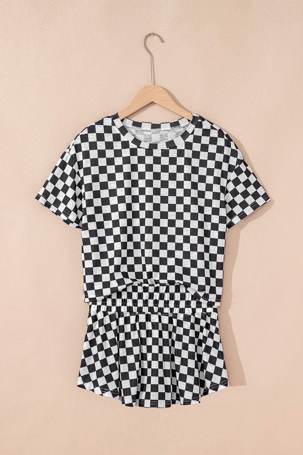 Black Checkerboard T Shirt and High Waist Skorts 2 Piece Outfit set