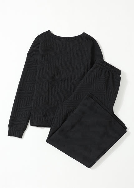 Navy Blue Ultra Loose Textured 2pcs Slouchy Outfit Set