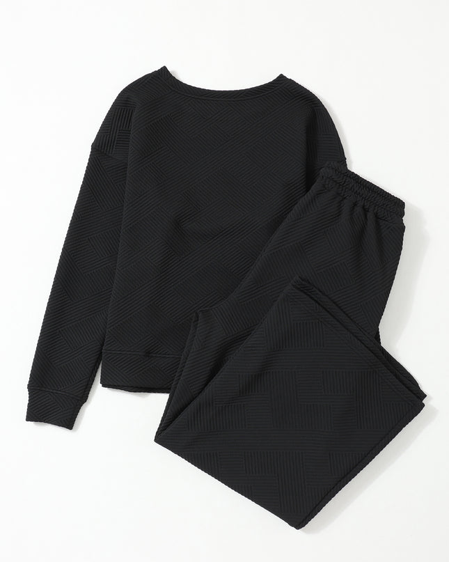 Navy Blue Ultra Loose Textured 2pcs Slouchy Outfit Set
