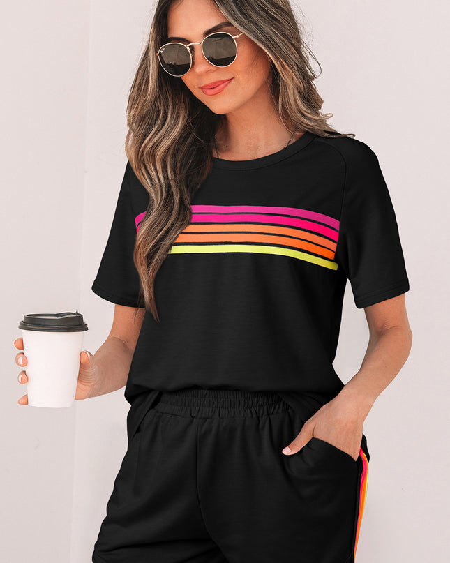 Bonbon Striped Patch Front Casual Tee