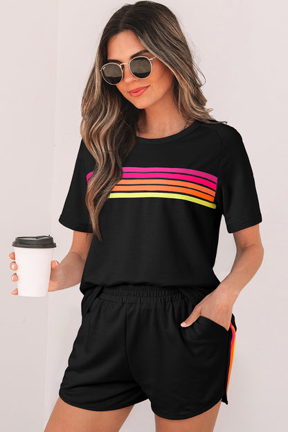 Bonbon Striped Patch Front Casual Tee