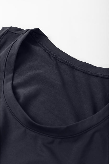 Black Casual Tank Style Tie Waist Pocketed Jogger Jumpsuit