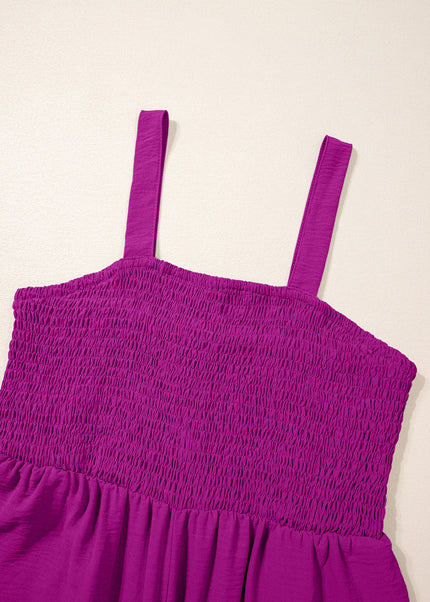 Purple Orchid Smocked Square Neck Sleeveless Jumpsuit with Pockets