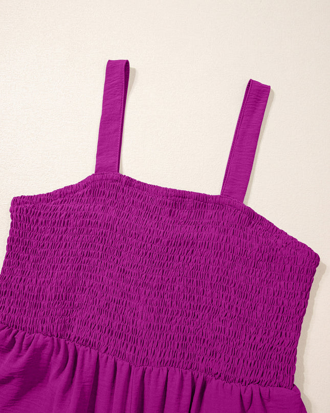Purple Orchid Smocked Square Neck Sleeveless Jumpsuit with Pockets