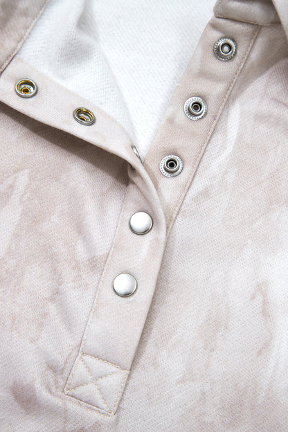 White Abstract Woodland Print Balloon Sleeve Pullover Drawstring Mini Skort Set