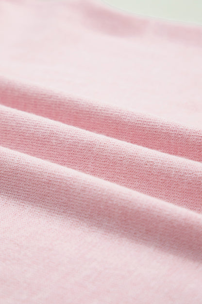 Strawberry Pink Lacy V Neckline Short Sleeve Sweater