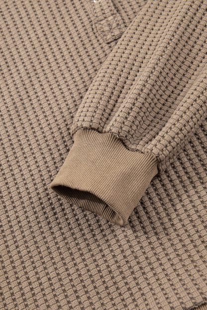 Casual Solid Color Textured Snap Button Collared Baggy Top