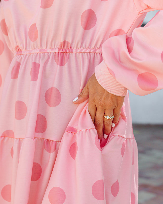 White Polka Dot Printed Long Sleeve Flared Mini Dress