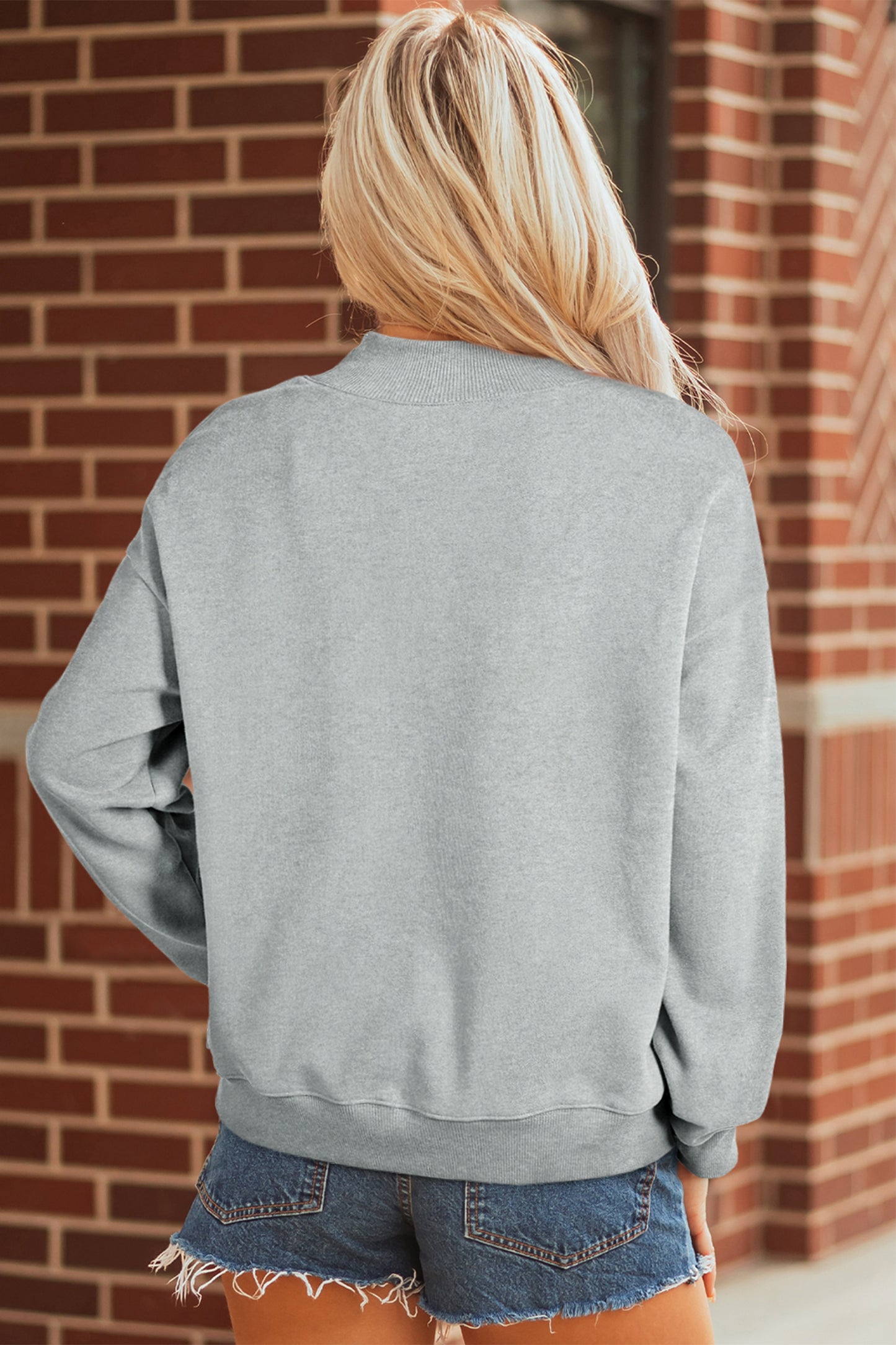 Gray Solid Color Oversized Mock Neck Sweatshirt