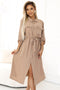 531-3 Midi shirt dress with gold buttons and ties - MOCHA MOUSSE