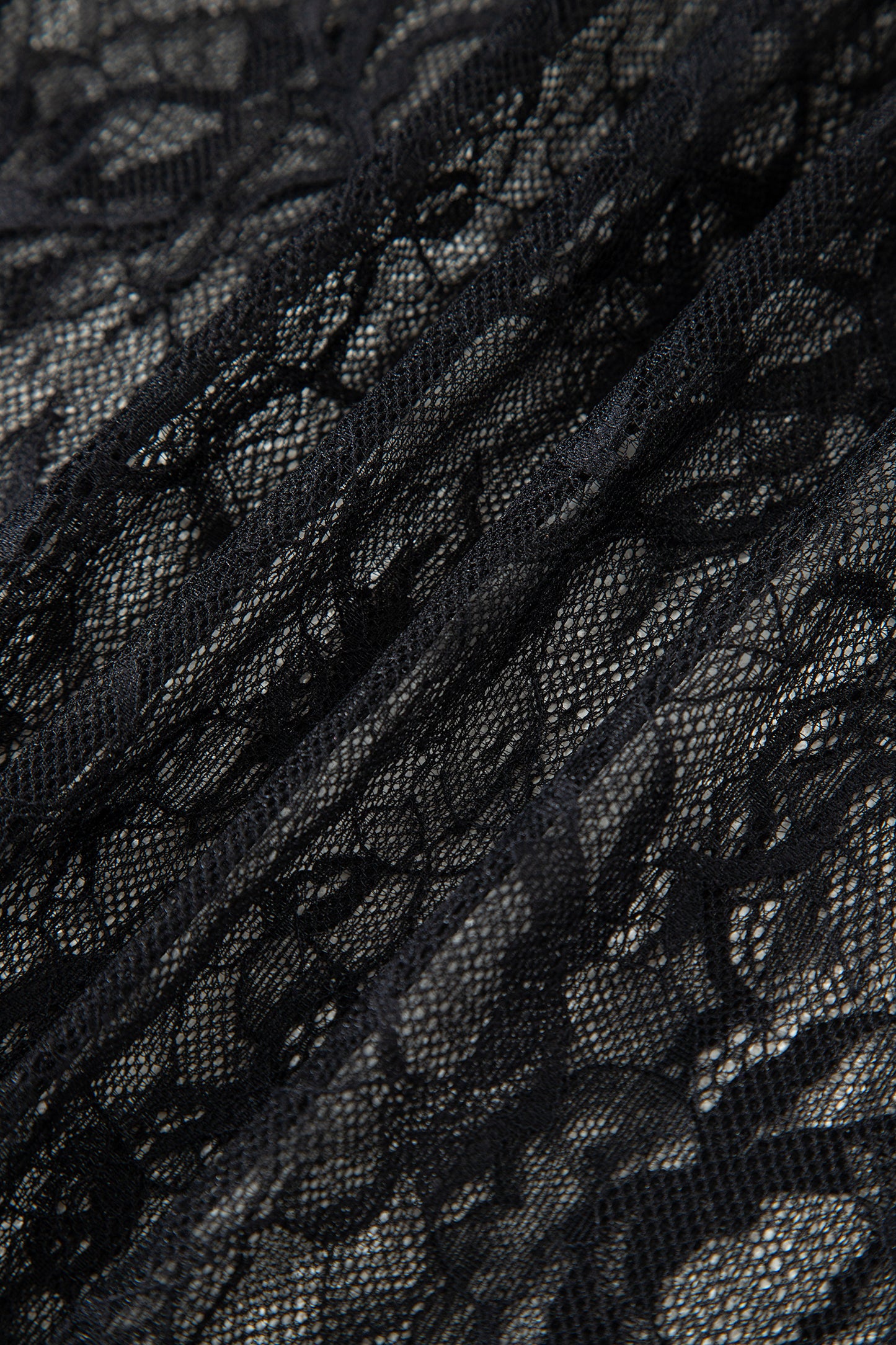 Black Solid Color Sleeveless Sheer Floral Lace Patchwork Long Dress