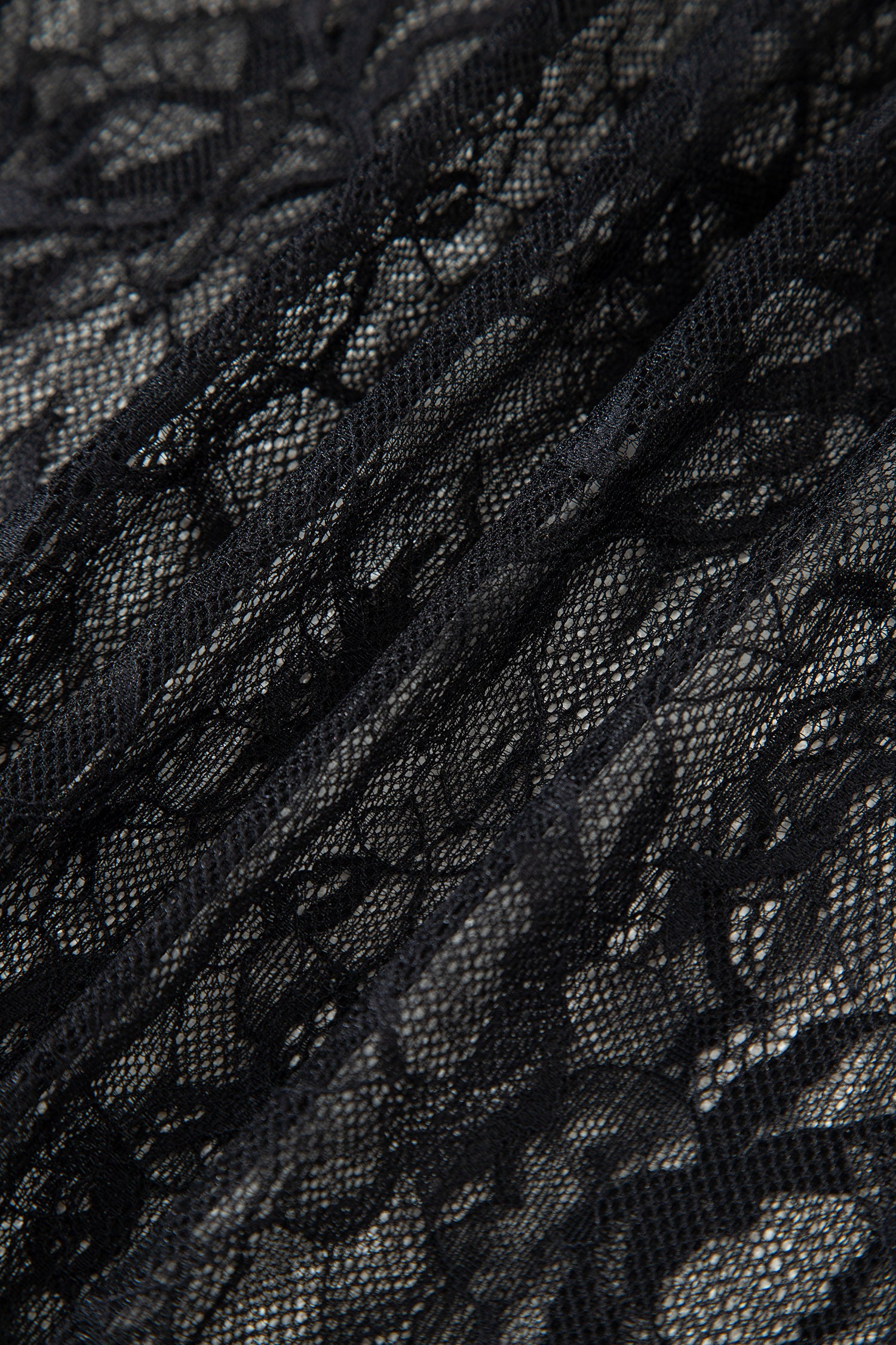 Black Solid Color Sleeveless Sheer Floral Lace Patchwork Long Dress